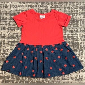 Hanna Anderson - Girls Strawberry Denim, Red Shirt Dress, Size - 3